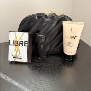 Yves Saint Laurent beauty bag, YSL mascara
YSL sample perfume, YSL body balm.
